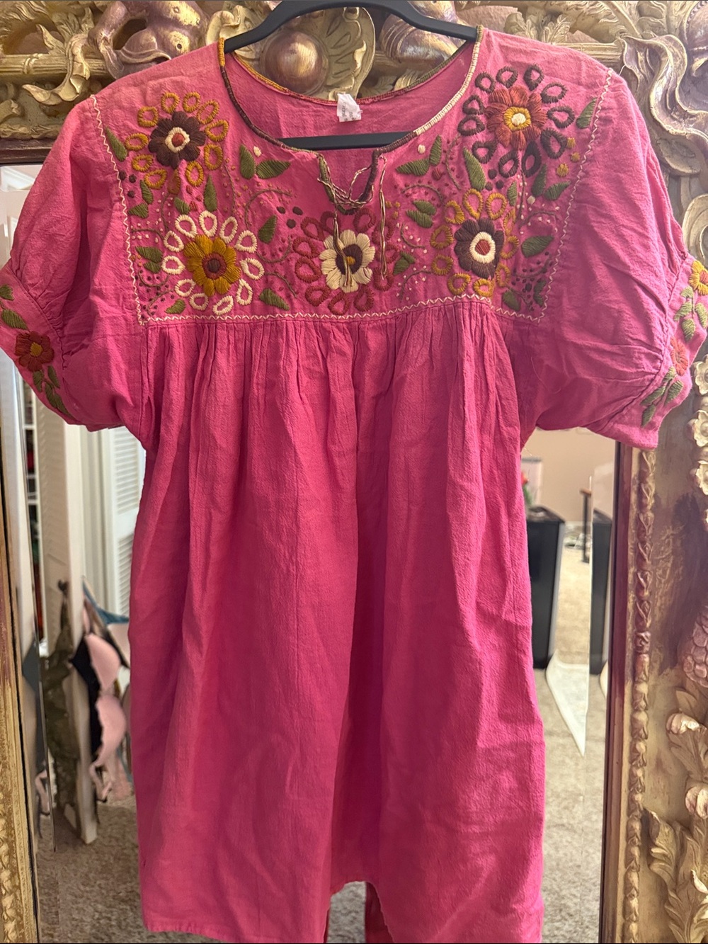 NWOT 100% cotton Hand Embroidered Pink Peasant Top